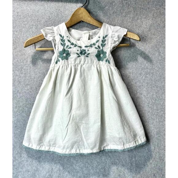 Rachel Zoe White with Blue Embroidered Floral Shirt Short Ruffle Sleeves 4T - Picture 7 of 9